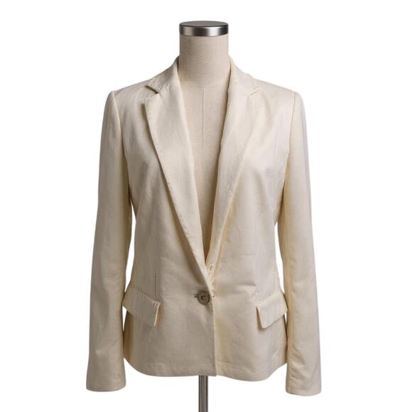 BOSS White Crushed Velvet Blazer Jacket Unstructured Bridal Casual Women's Sz 10 - Picture 1 of 7